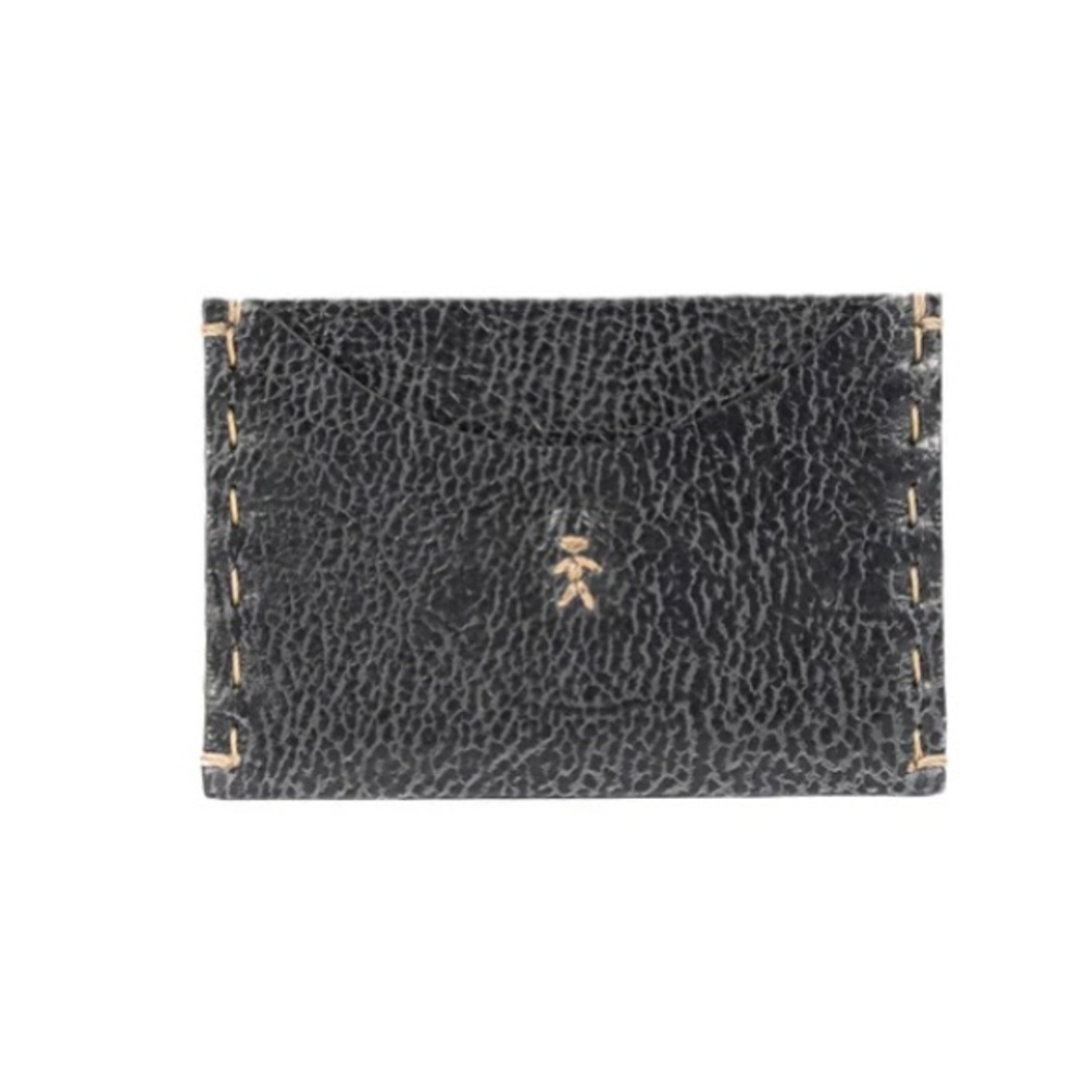 Henry Beguelin Hand Stitched Pebbled Black Leather Card Holder